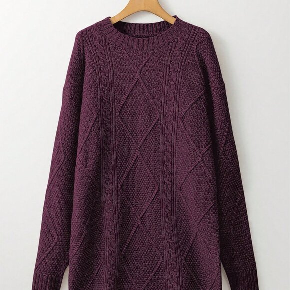 Burgundy Casual Women's Oversized Knitted Sweater Dress with Drop Shoulder - Picture 5 of 9